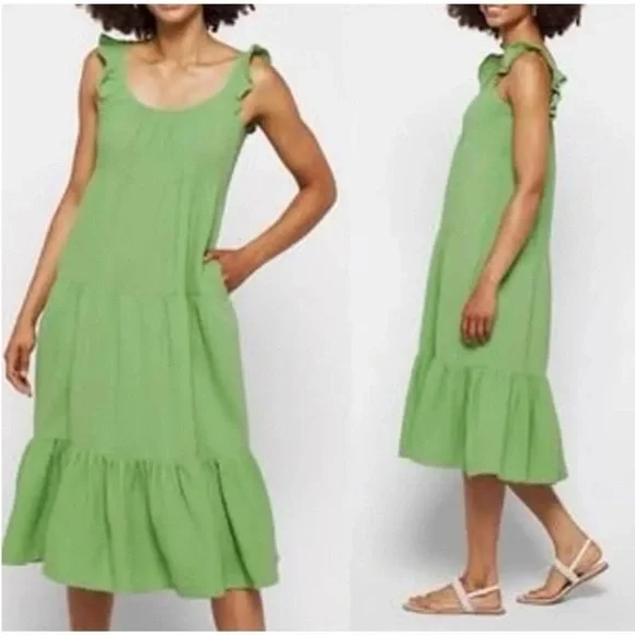 NWT Marine Layer Jude Flutter Sleeve Dress - Jade Sheen Size M - Picture 3 of 7